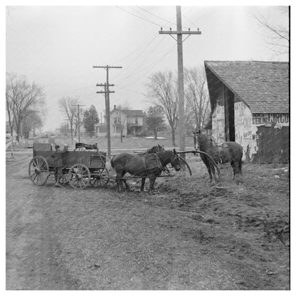 Horses and Wagon at Hitching Post Joy Illinois 1937 - Available at KNOWOL