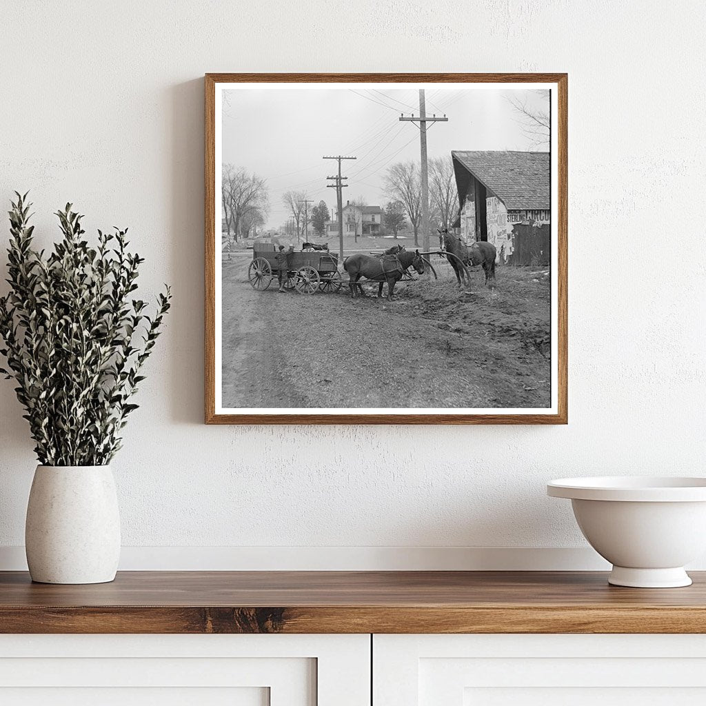 Horses and Wagon at Hitching Post Joy Illinois 1937 - Available at KNOWOL