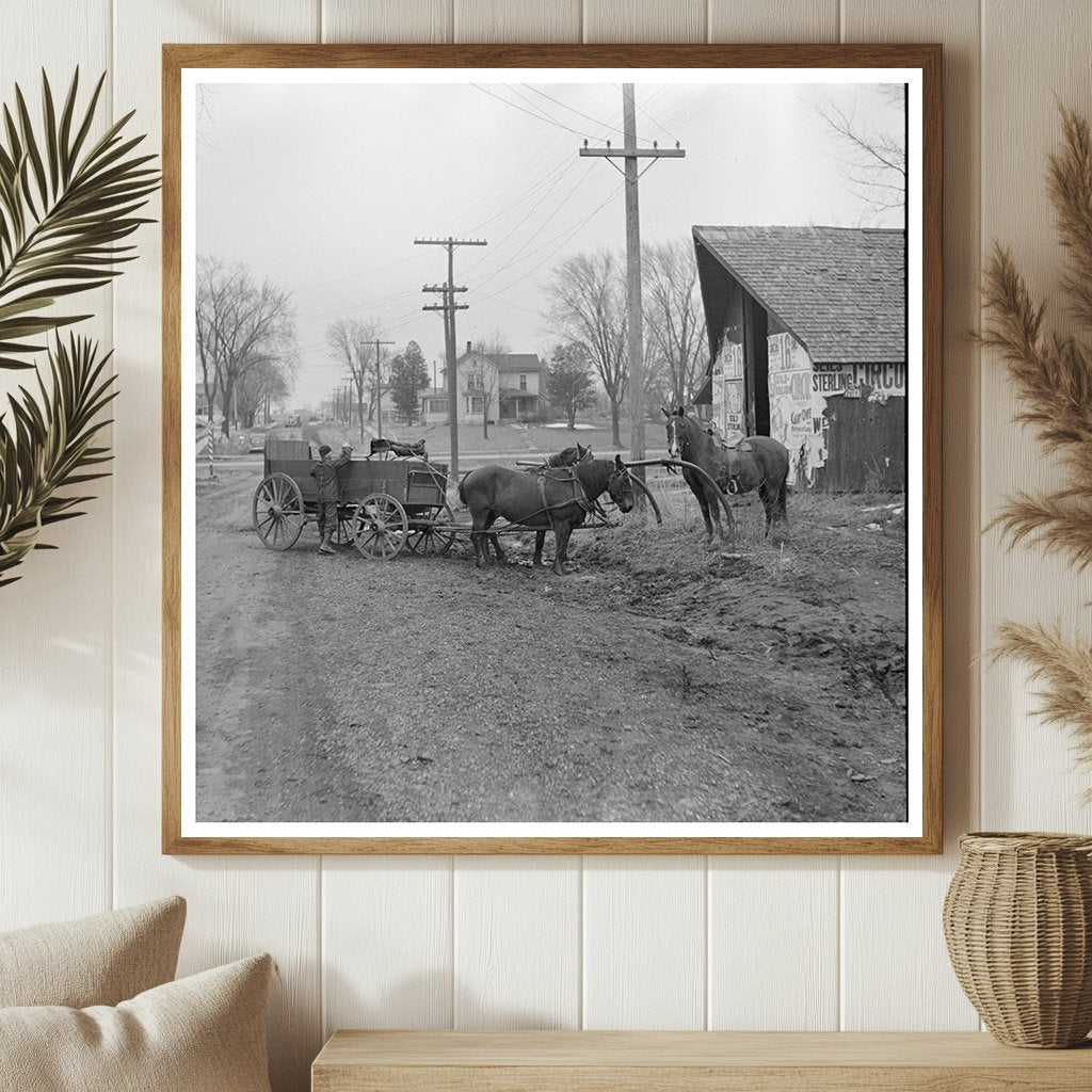 Horses and Wagon at Hitching Post Joy Illinois 1937 - Available at KNOWOL