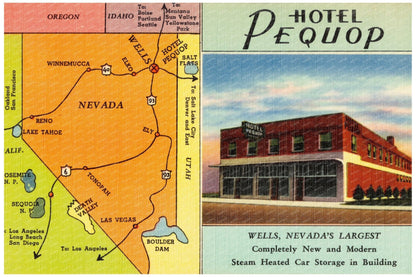 Hotel Pequop Wells Nevada Vintage Postcard 1930 - 1945 - Available at KNOWOL