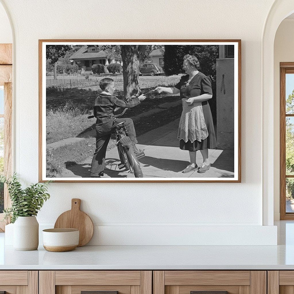 Housewife Sends Son Off to School Turlock California 1942 - Available at KNOWOL