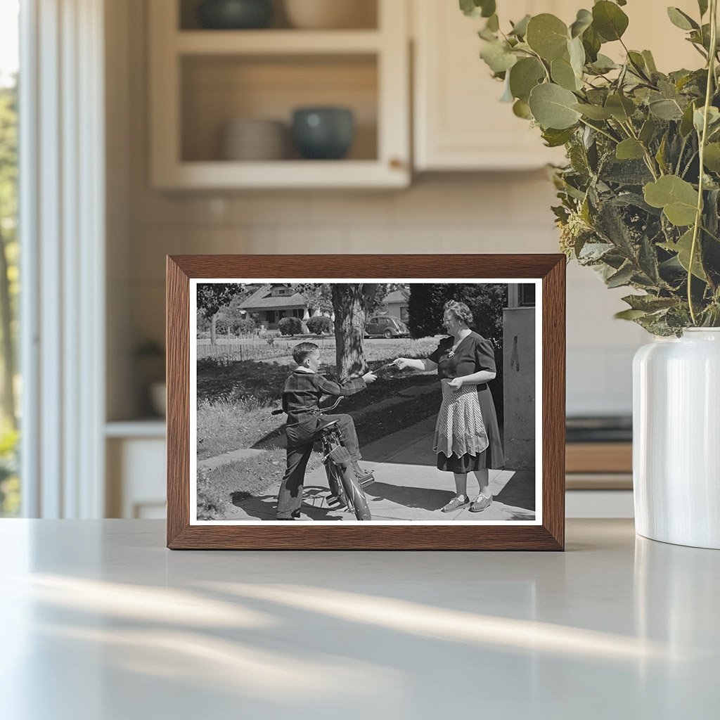 Housewife Sends Son Off to School Turlock California 1942 - Available at KNOWOL