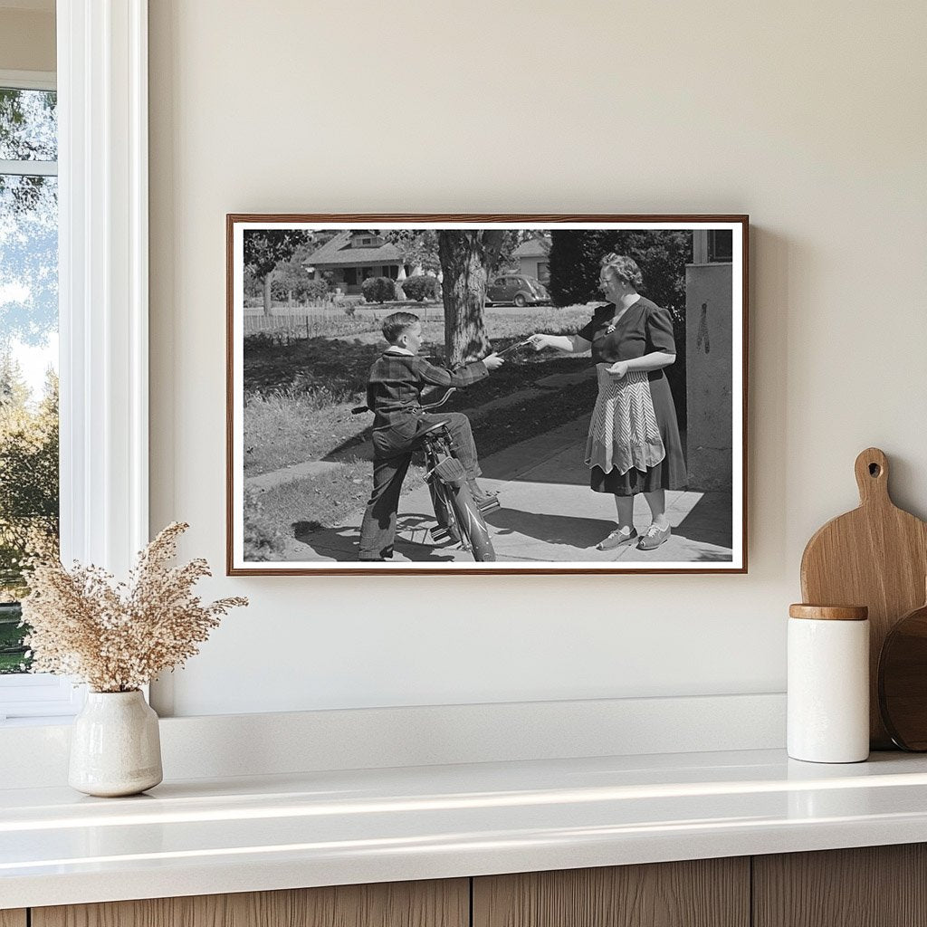 Housewife Sends Son Off to School Turlock California 1942 - Available at KNOWOL