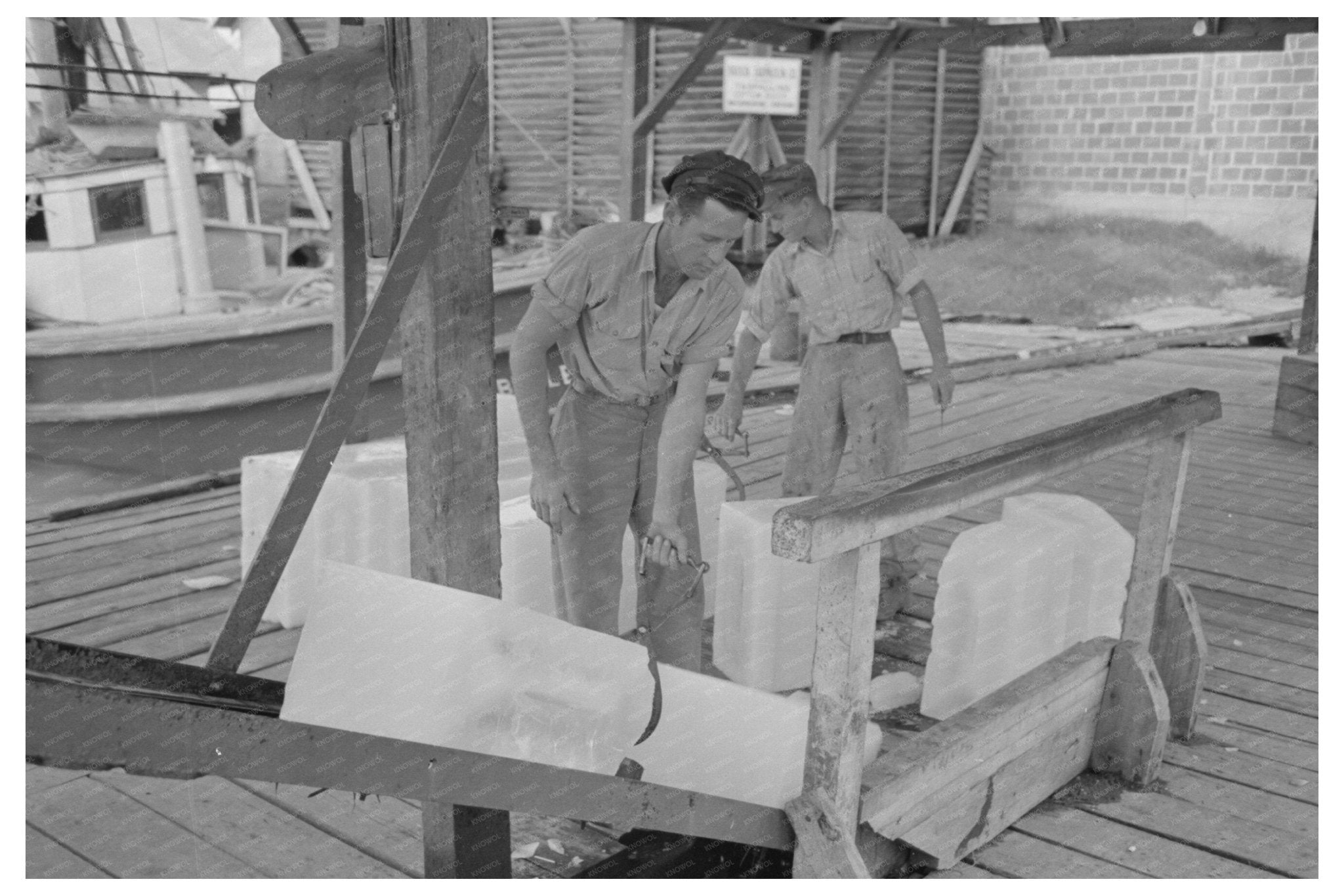 Ice Chopping in Morgan City Louisiana October 1938 - Available at KNOWOL