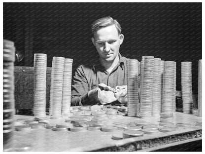 Inspector Examines Cartridge Case Blanks February 1942 - Available at KNOWOL