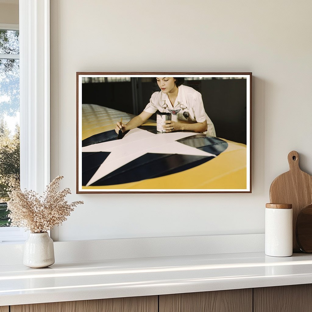 Irma Lee McElroy Painting Insignia on Airplane Wings 1942 - Available at KNOWOL