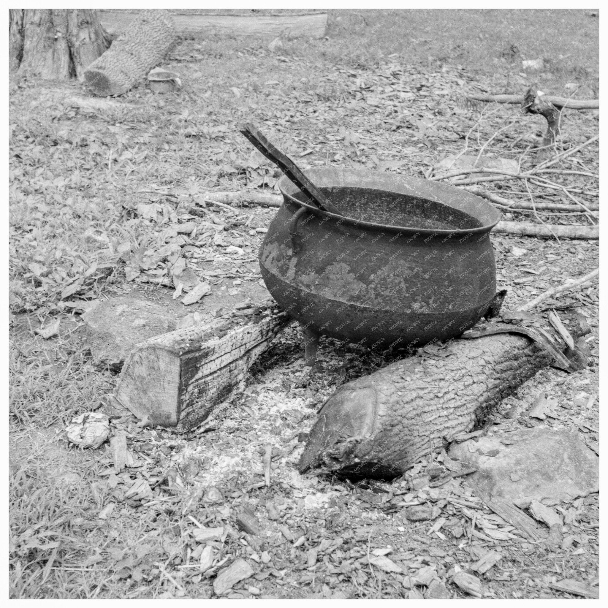 Iron Pot for Heating Water on Tobacco Farm 1939 - Available at KNOWOL