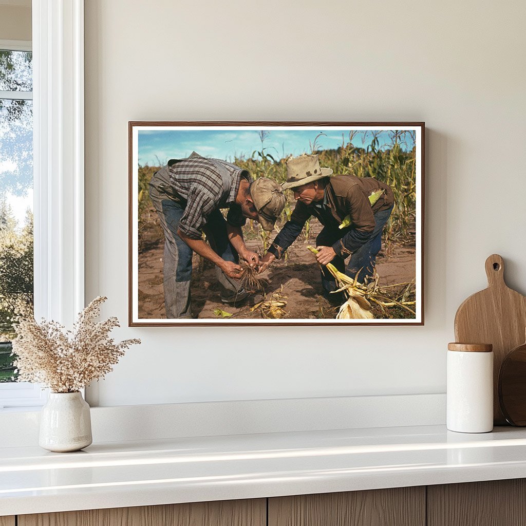 Jack Whinery and Jim Norris examining corn roots 1940 - Available at KNOWOL