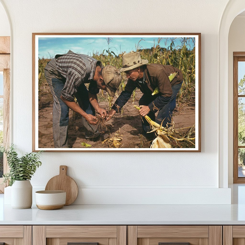 Jack Whinery and Jim Norris examining corn roots 1940 - Available at KNOWOL