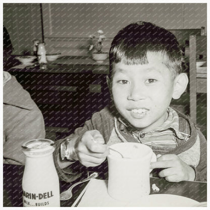 Japanese American Boy Lunch at School April 1942 - Available at KNOWOL