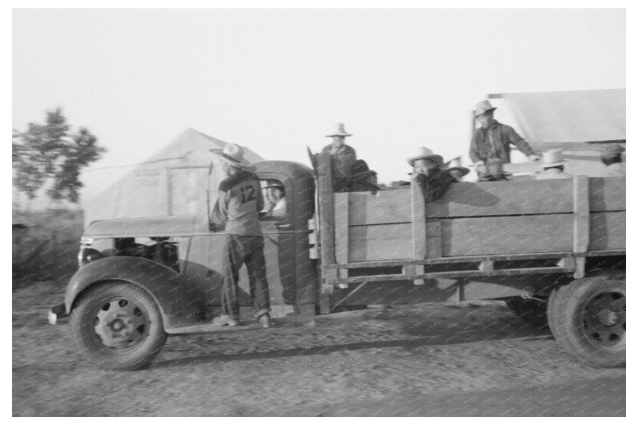 Japanese - American Farm Workers Departing Mobile Camp 1942 - Available at KNOWOL