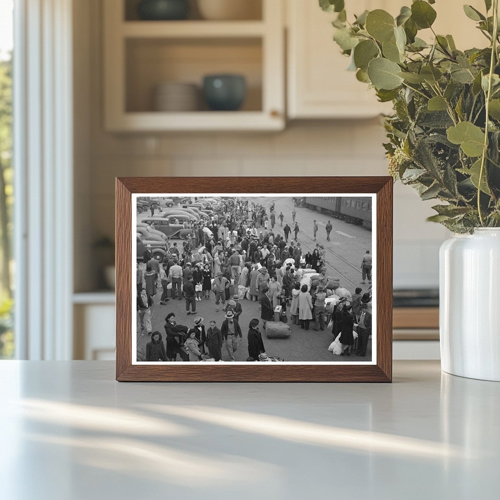 Japanese - Americans Await Train During WWII Evacuation 1942 - Available at KNOWOL