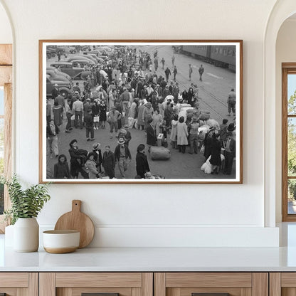 Japanese - Americans Await Train During WWII Evacuation 1942 - Available at KNOWOL