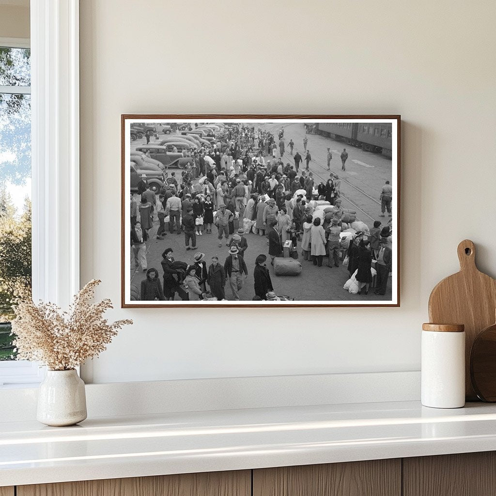 Japanese - Americans Await Train During WWII Evacuation 1942 - Available at KNOWOL