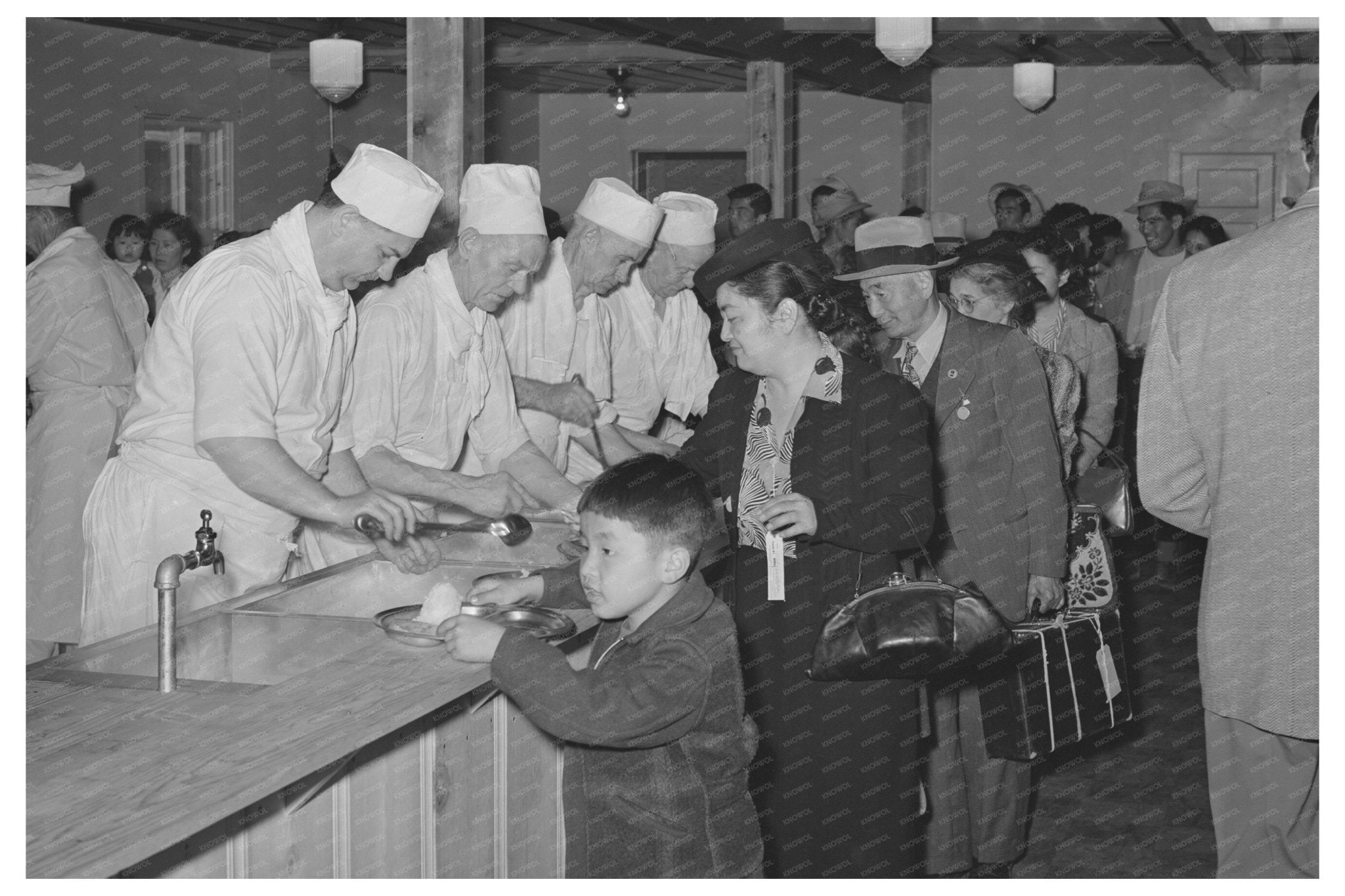 Japanese - Americans Dining in Mess Hall April 1942 - Available at KNOWOL