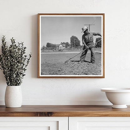 Japanese Farm Worker Lawn Maintenance July 1942 Shelley Idaho - Available at KNOWOL