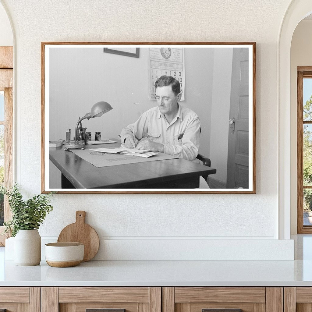 Joseph La Blanc Reading Mail at Desk Crowley Louisiana 1938 - Available at KNOWOL