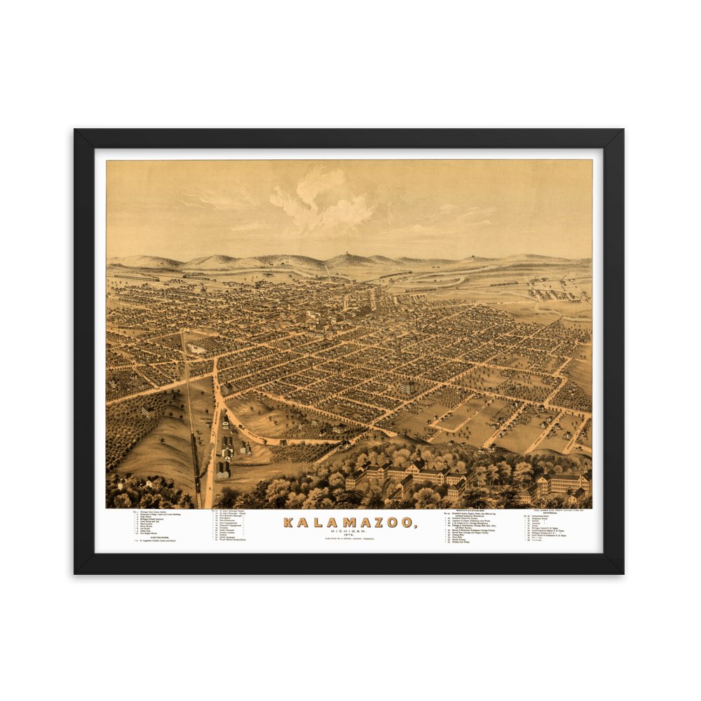 Kalamazoo, MI 1874 Framed Map - Available at KNOWOL