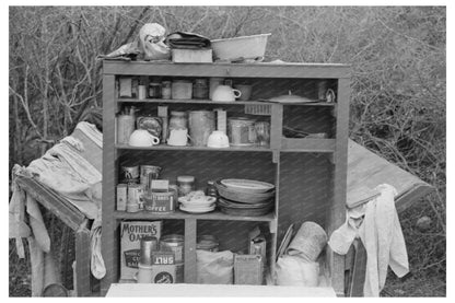 Kitchen Cabinet in Migrant Camp Texas February 1939 - Available at KNOWOL