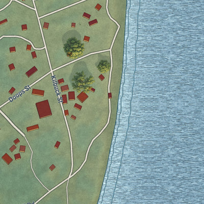 Close-up of the map of Akiak, Alaska print showing street and building detail