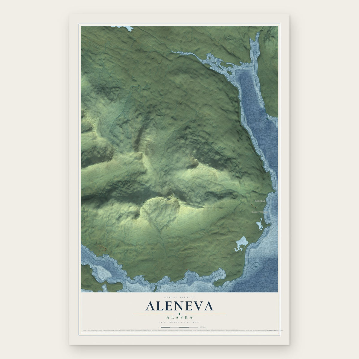 Aleneva, Alaska map print, the full design
