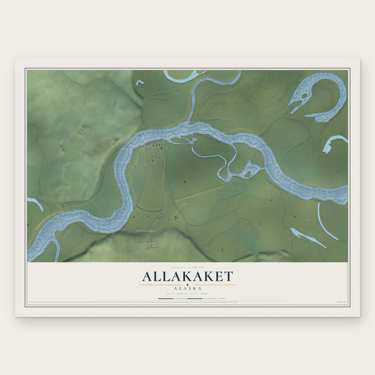 Allakaket, Alaska map print, the full design