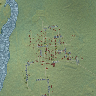 Close-up of the map of Anderson, Alaska print showing street and building detail