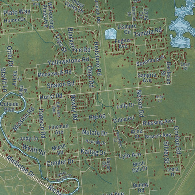 Close-up of the map of Badger, Alaska print showing street and building detail