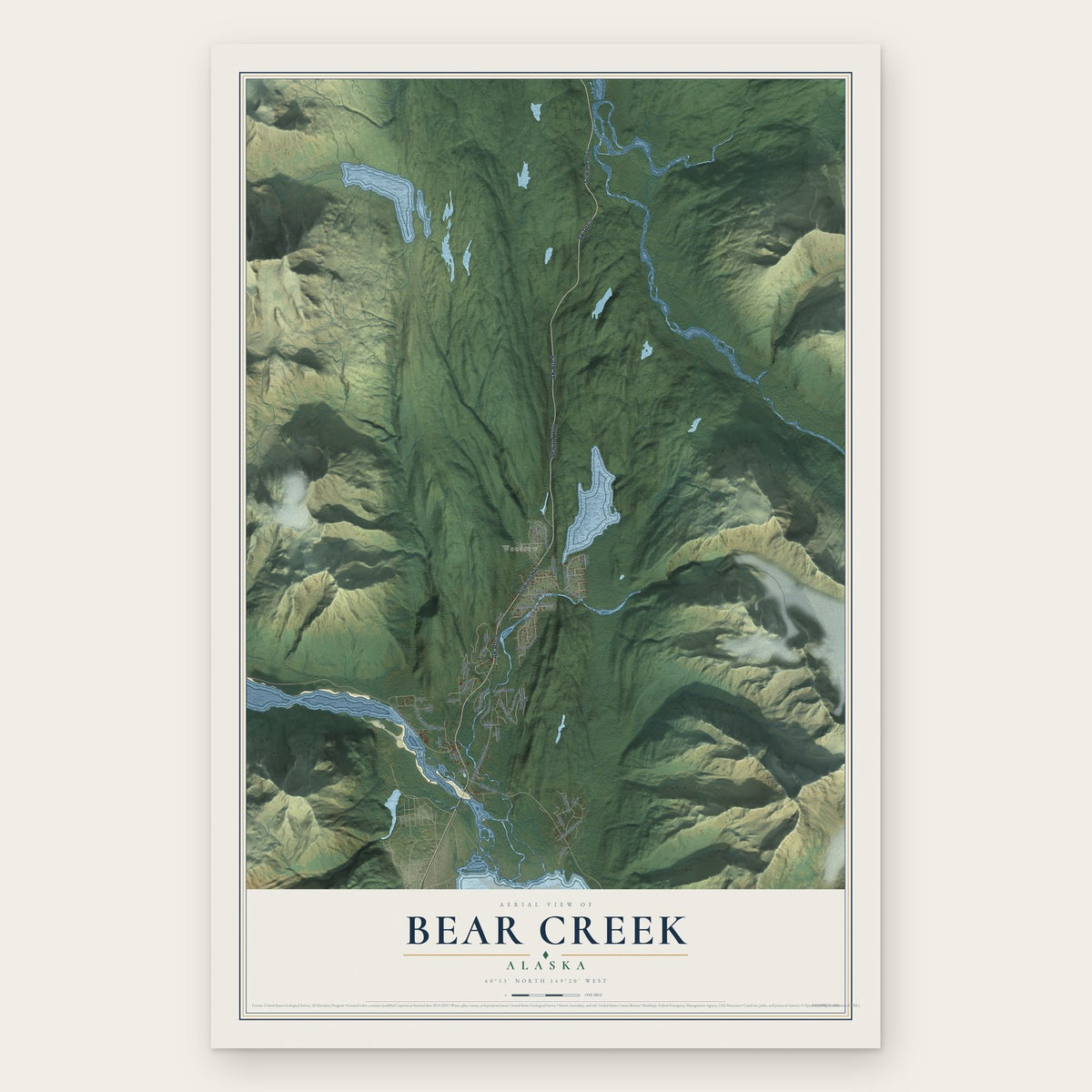 Bear Creek, Alaska map print, the full design