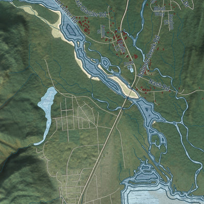 Close-up of the map of Bear Creek, Alaska print showing street and building detail