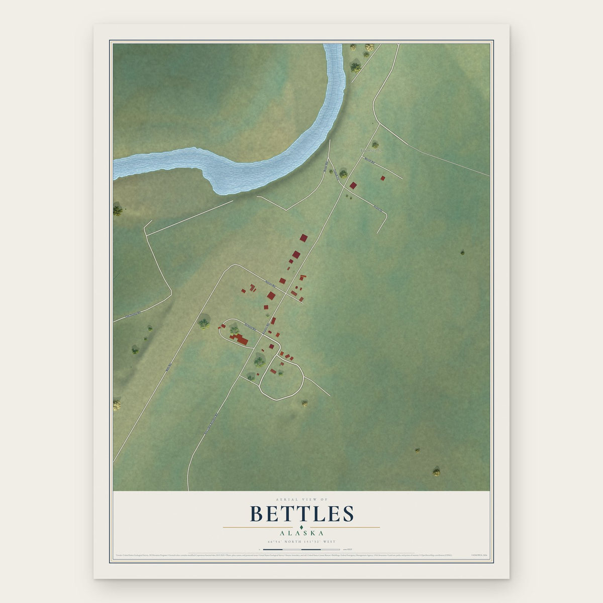 Bettles, Alaska map print, the full design