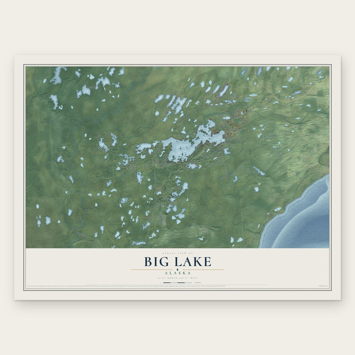 Big Lake, Alaska map print, the full design