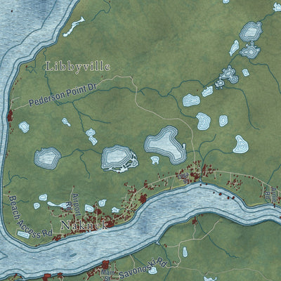 Close-up of the map of Bristol Bay, Alaska print showing street and building detail