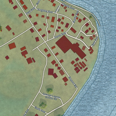 Close-up of the map of Buckland, Alaska print showing street and building detail
