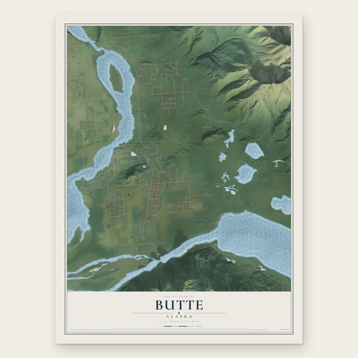 Butte, Alaska map print, the full design