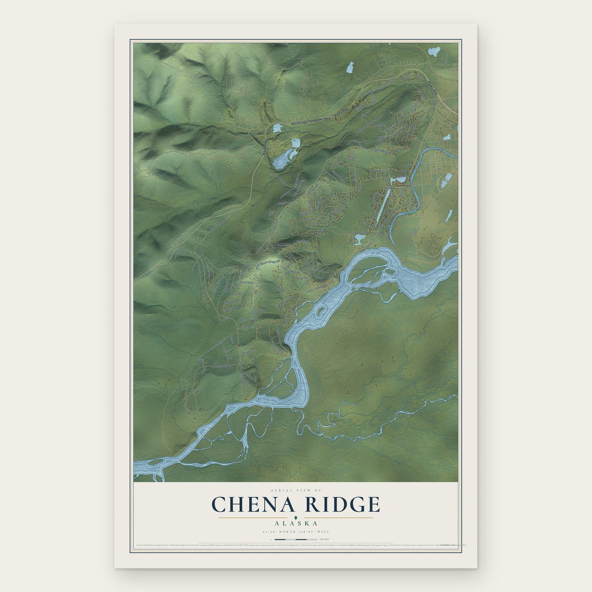 Chena Ridge, Alaska map print, the full design