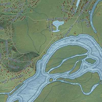 Close-up of the map of Chena Ridge, Alaska print showing street and building detail