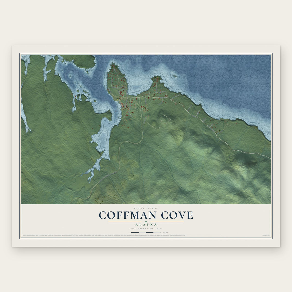 Coffman Cove, Alaska map print, the full design