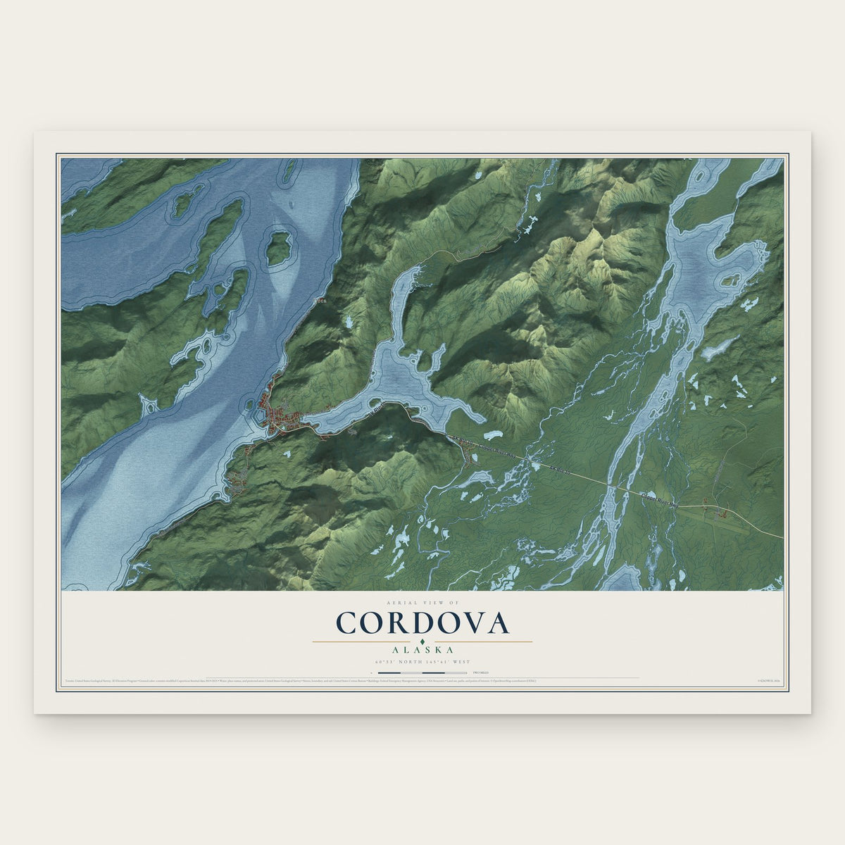 Cordova, Alaska map print, the full design