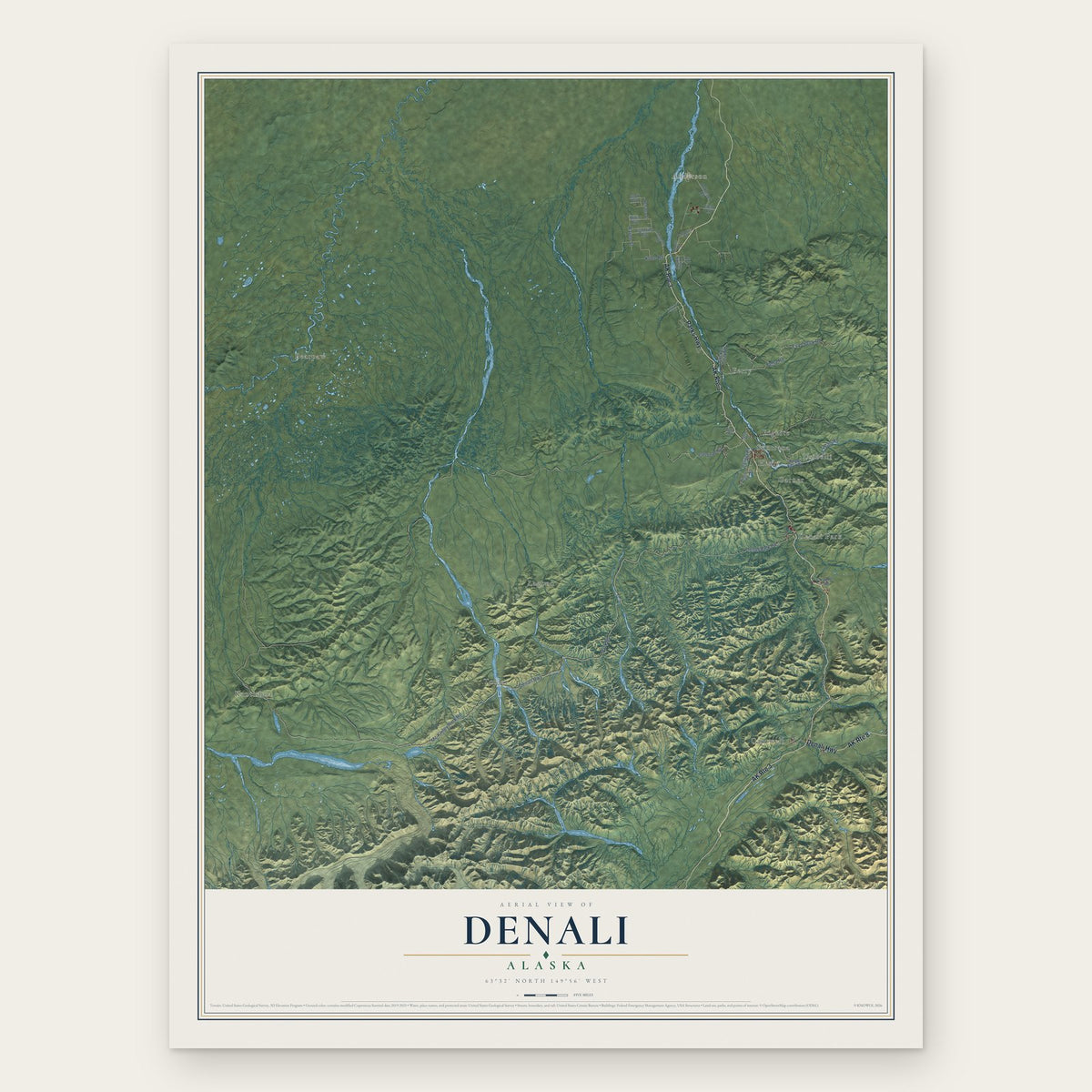 Denali, Alaska map print, the full design