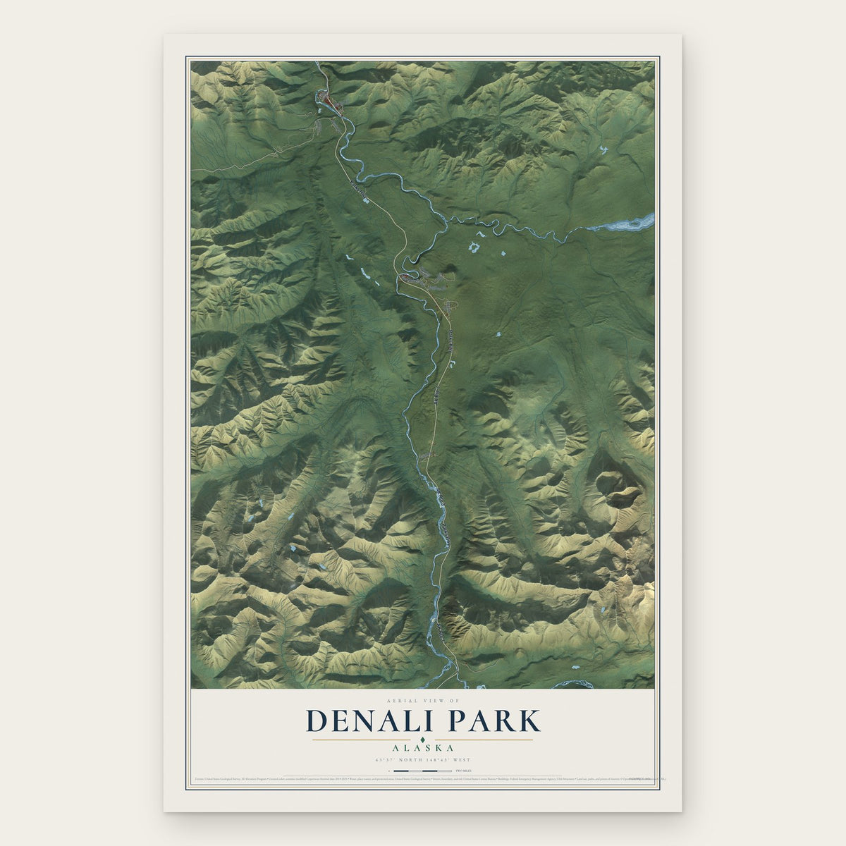 Denali Park, Alaska map print, the full design