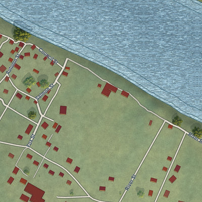 Close-up of the map of Eek, Alaska print showing street and building detail