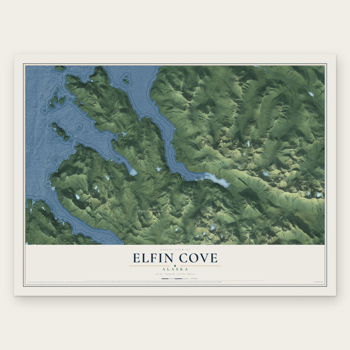 Elfin Cove, Alaska map print, the full design