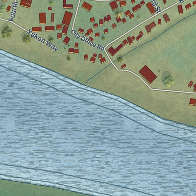 Close-up of the map of Emmonak, Alaska print showing street and building detail