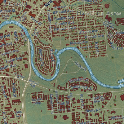 Close-up of the map of Fairbanks, Alaska print showing street and building detail