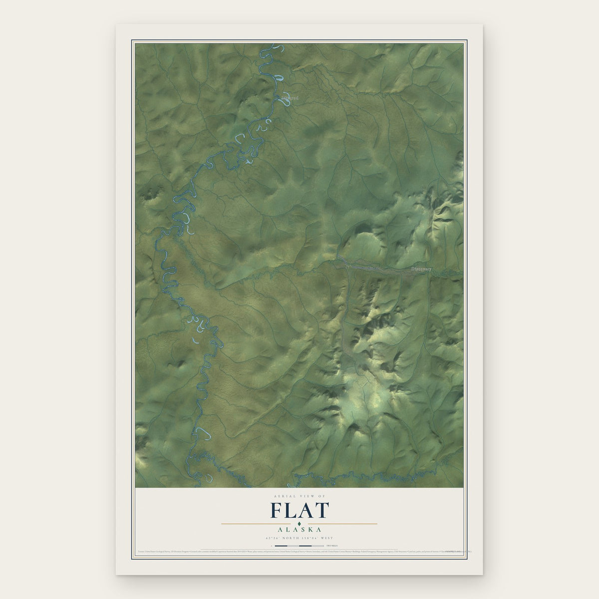 Flat, Alaska map print, the full design