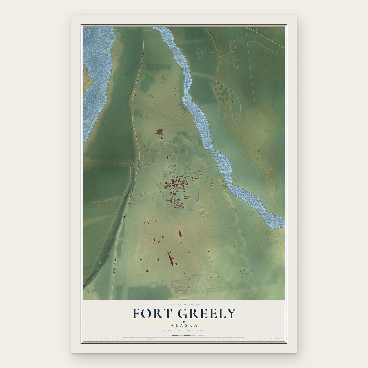 Fort Greely, Alaska map print, the full design