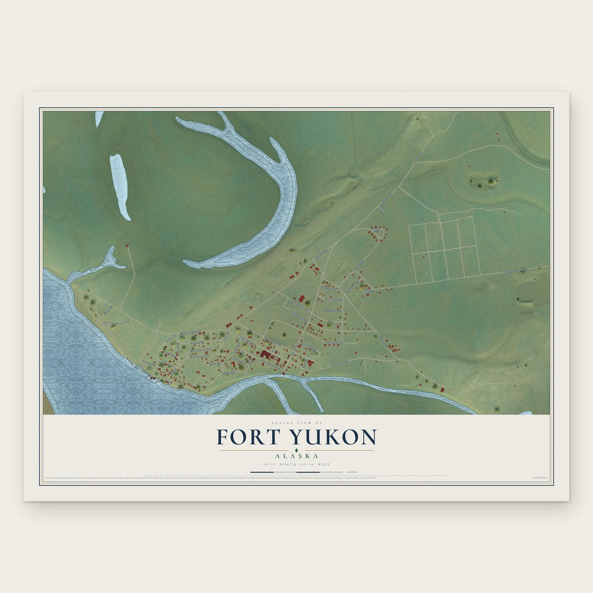 Fort Yukon, Alaska map print, the full design