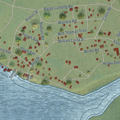 Close-up of the map of Fort Yukon, Alaska print showing street and building detail