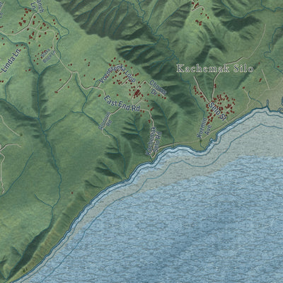 Close-up of the map of Fox River, Alaska print showing street and building detail